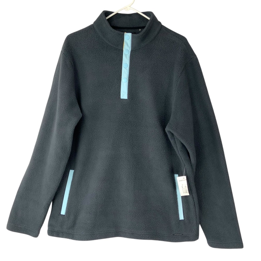 Swannies Gray Fleece Pullover Large Snap Mock Neck Long Sleeve Contrast Trim